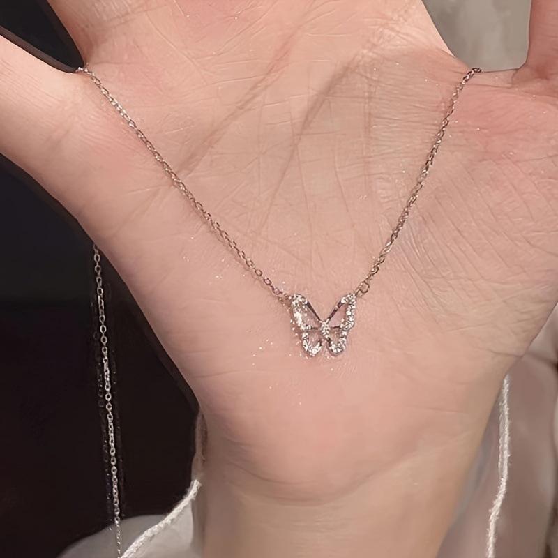 Diamond-encrusted Butterfly Sweater Chain Jewelry Women's Fashion Alloy Pendant Niche Versatile Light Luxury Necklace