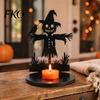 Decorative Tealight Candle Holder Halloween Wooden Holder, Black Hollow Crow Spider Display Stand, Gothic Silhouette Tabletop Decor for Home