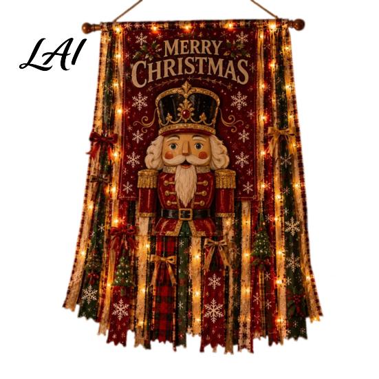 Santa Claus Elk Snowman Gingerbread Man Banner Christmas Hanging Cloth Decoration with LED Light for Home Door Wall And Window Holiday Indoor Outdoor