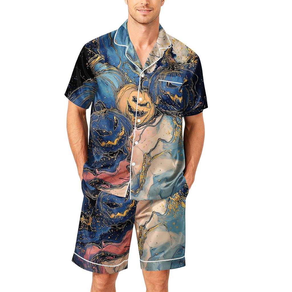 Men's Short Sleeve Pajama Set Button Front Shirt and Shorts Soft Casual Sleepwear Lightweight Comfortable Lounge Wear S-XXXXL