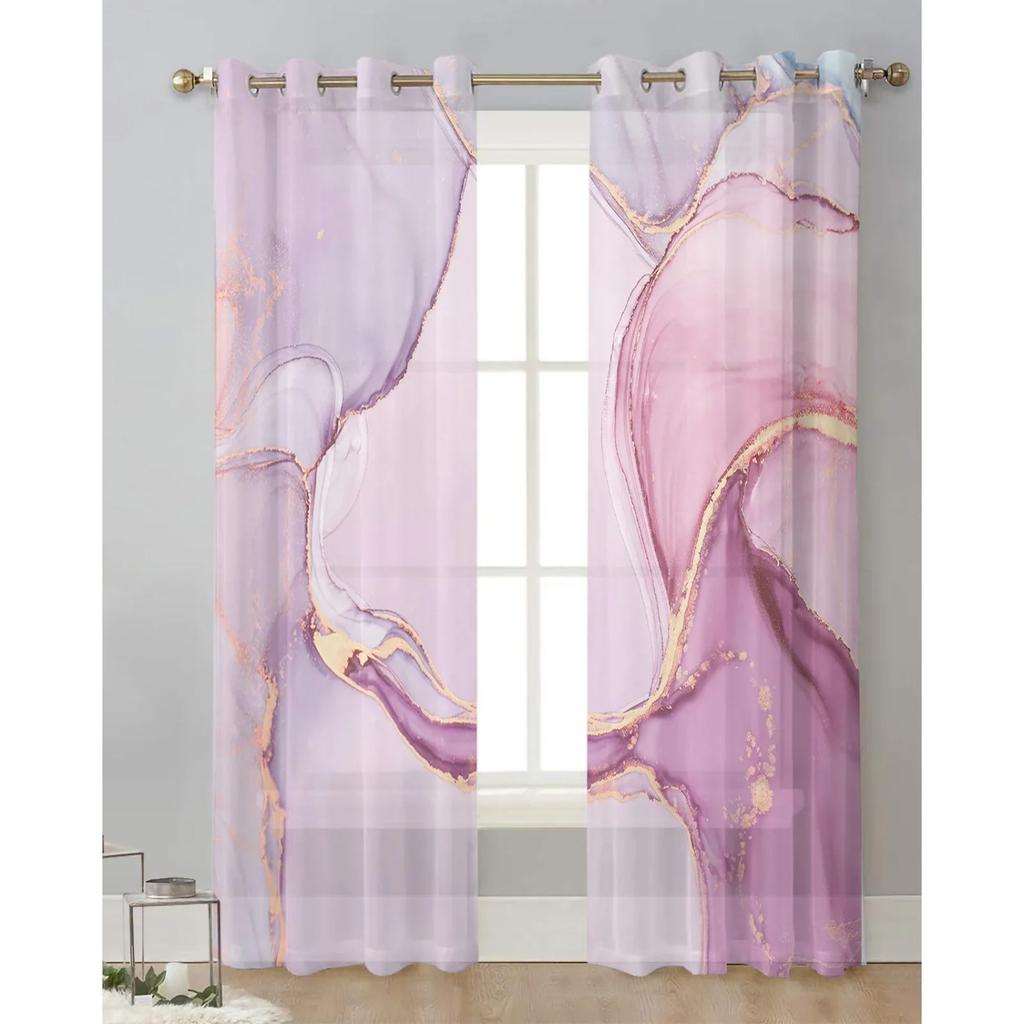 Mramorové přechodové růžové průsvitné závěsy pro dekoraci obývacího pokoje Okenní závěsy pro kuchyň Tylové voálové organzové závěsy
