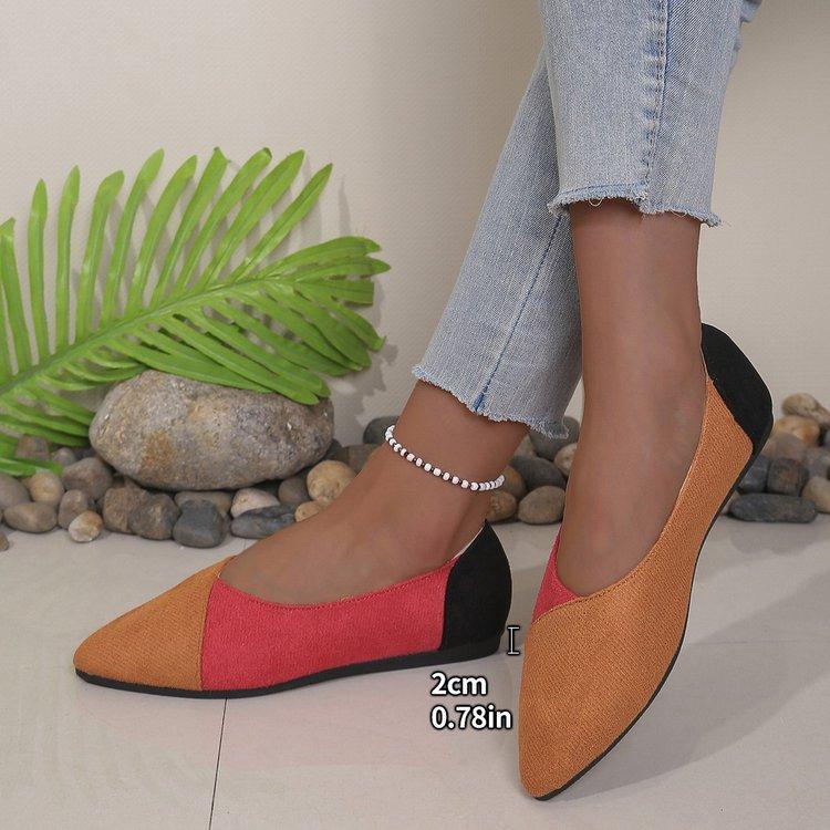 Women's Solid Color Large Size Slip-on Pointed Toe Color Matching Flat Bottom Shallow Mouth Comfortable Casual Shoes