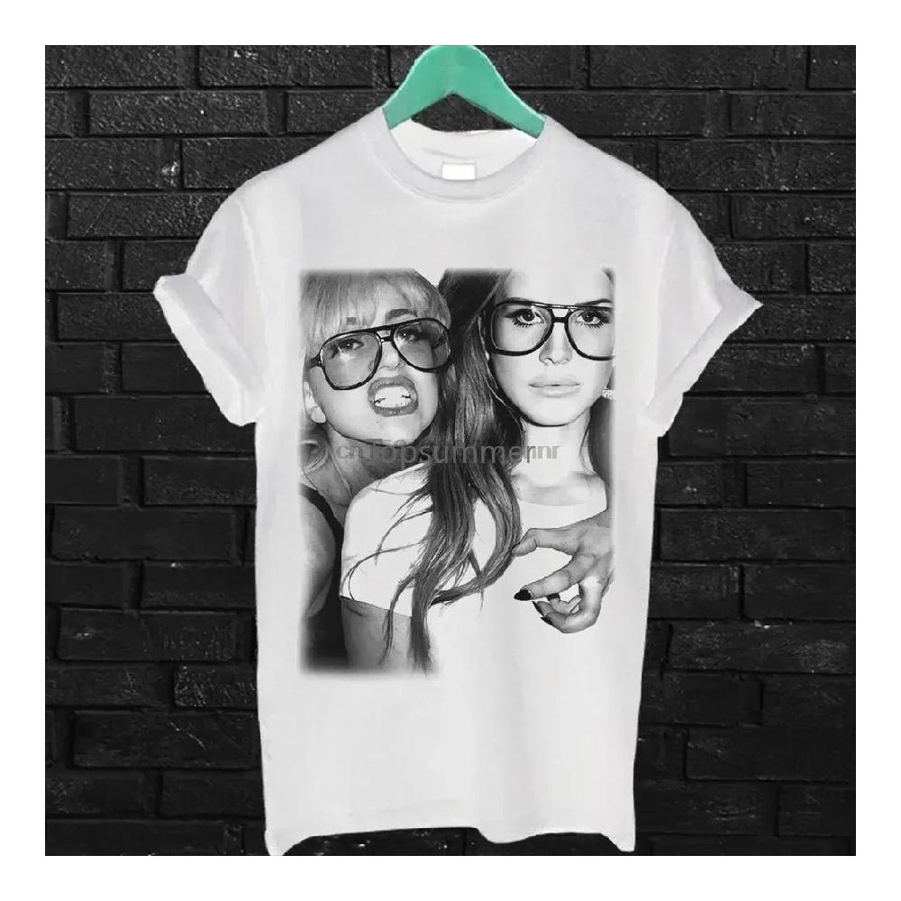 

Lana Del Rey And Lady Gaga Vintage T Shirt White Tee Shirt White Unisex Tees Men Summer Short Sleeves T Shirt XXXXXL
