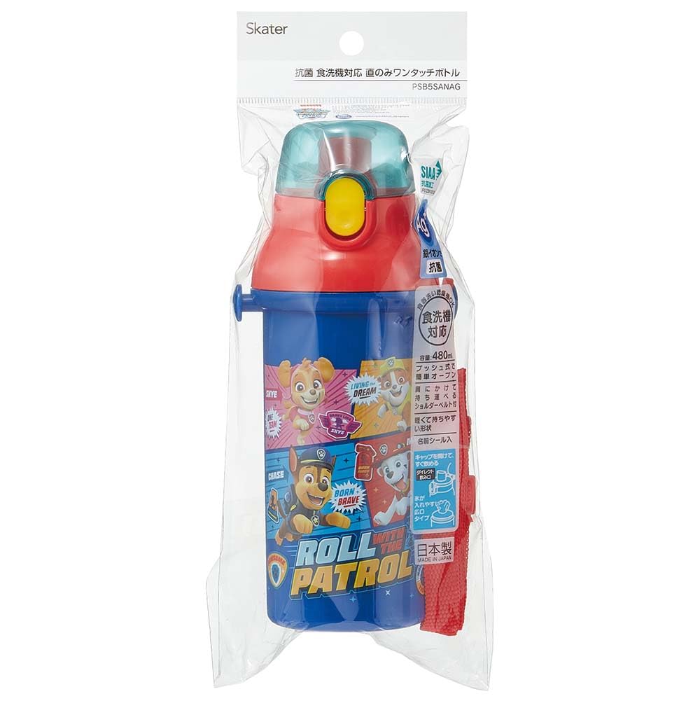 Skater Water Direct Dishwasher Made In Paw Patrol Children's Bottle, 480ml, Drinking, Plastic, One-Touch Operation, Safe, Japan, 24, Boys',