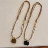 Artisanal Crafted Natural Tigers Eye Stone and Rope Bag Necklace Unique Design Comfortable Wear for Fashion Forward Women Accessory