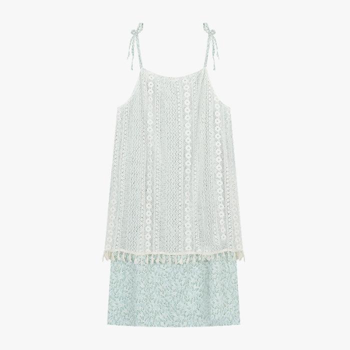 French Retro Fringed Splicing Sweet Dress Children's Summer New Thin Temperament Suspender Sleeveless Medium and Long Dress
