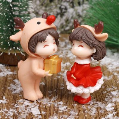 Cartoon Couple Chair Resin Merry Christmas Miniature Santa Claus Micro Landscape Ornaments for Home Desk Decorations New Year