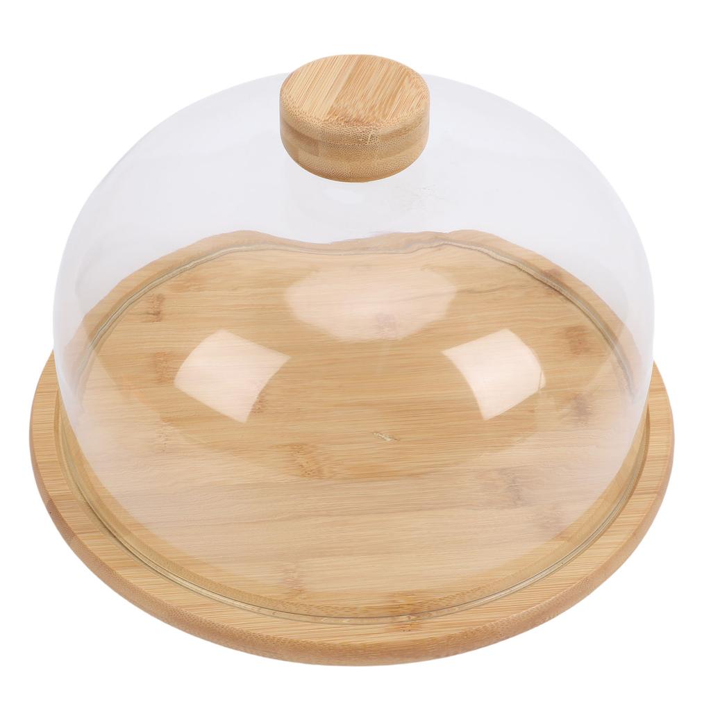 11 Inch Wood Cake Stand with Glass Dome Lid Covered Round Serving Platter Tray for Fruit Pies Cheese Deserts Appetizers
