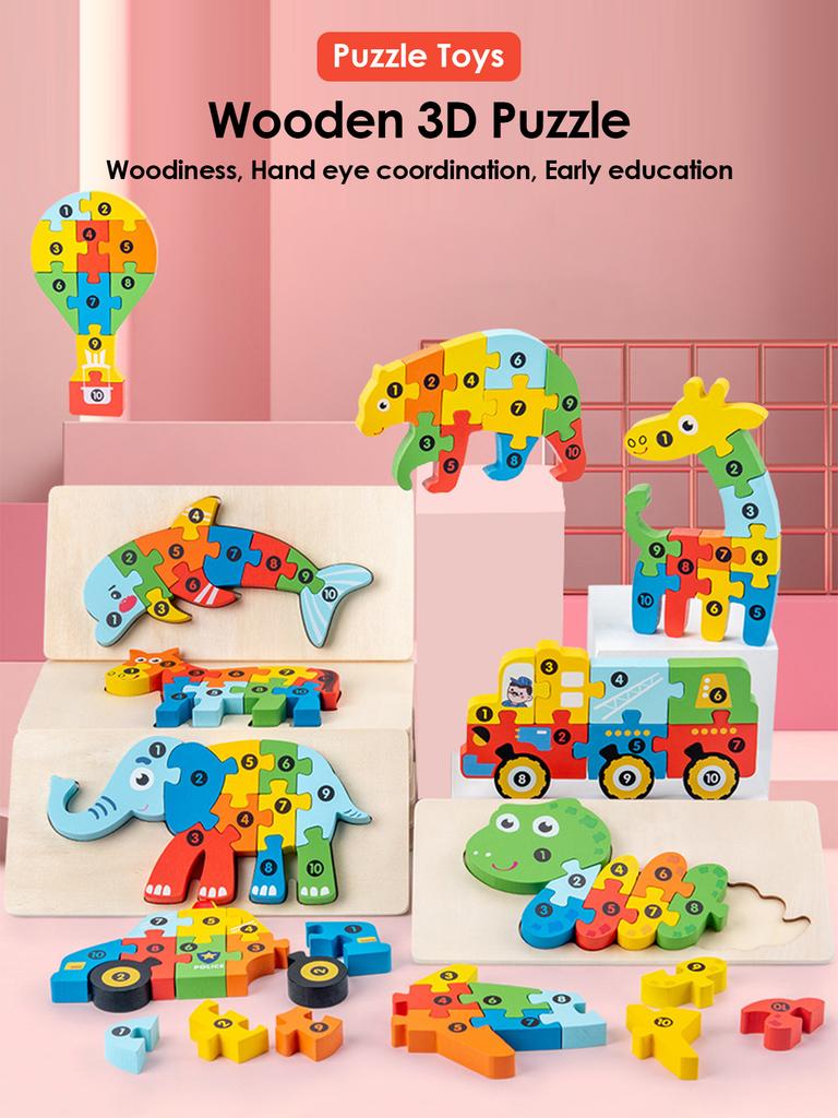 3D Holz Puzzles Pädagogisches Cartoon Tiere Frühen Lernen Kognition Intelligenz Puzzle Spiel Für Kinder Spielzeug