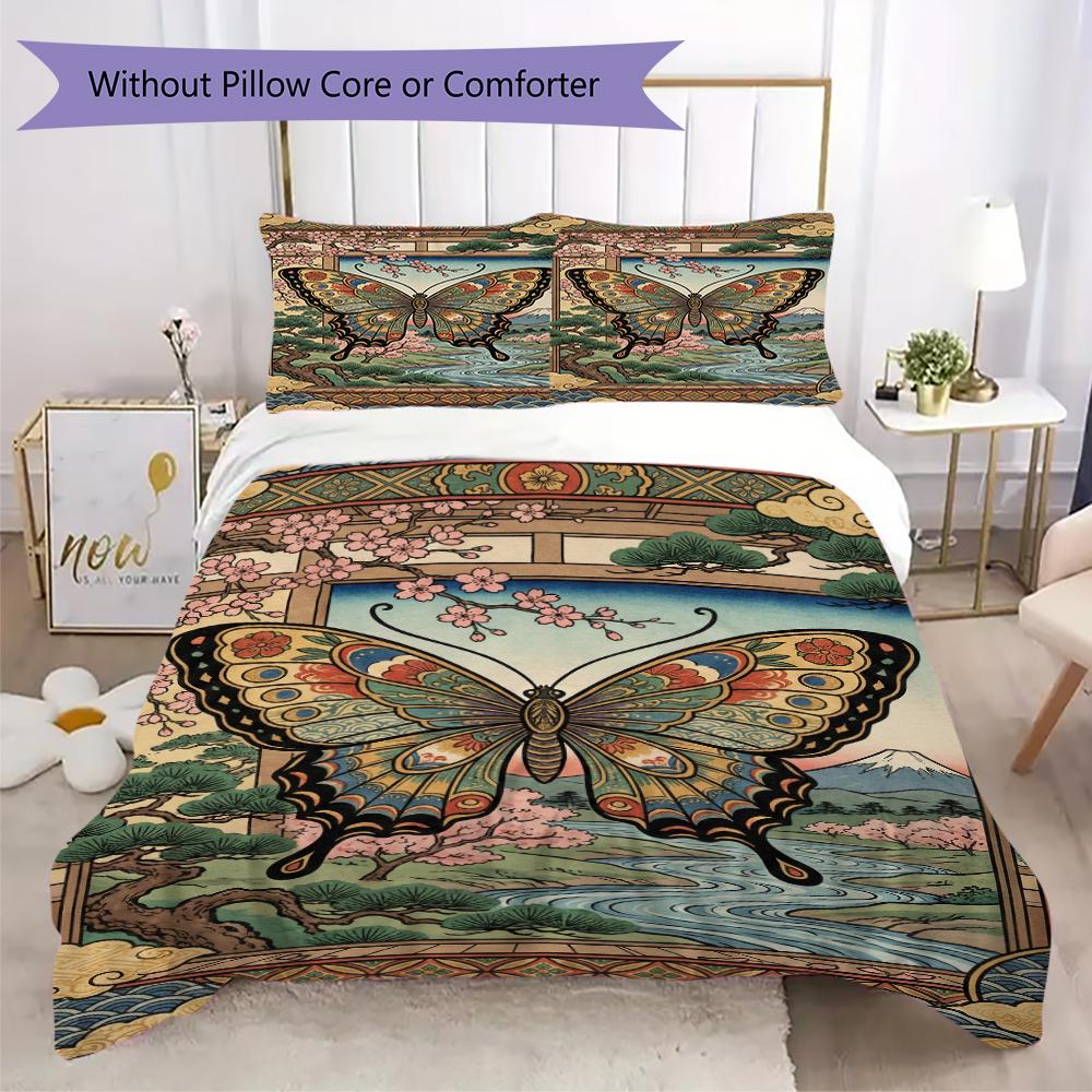 Butterfly Decoration Pattern Bedding Uilt Set Uilt Cover Pillowcase Home Decoration Birthday Gift (1 * Duvet Cover + 2 * Pillowcase Without Core)34