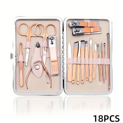 Ensemble de pédicure et de manucure professionnel en acier inoxydable 18 en 1 – Ensemble tout usage pour les ongles au quotidien et en salon.