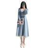 Women's French Retro Square Neck Blue Bellflower Dress - Autumn/Winter 2020 Slimming Fairy Style