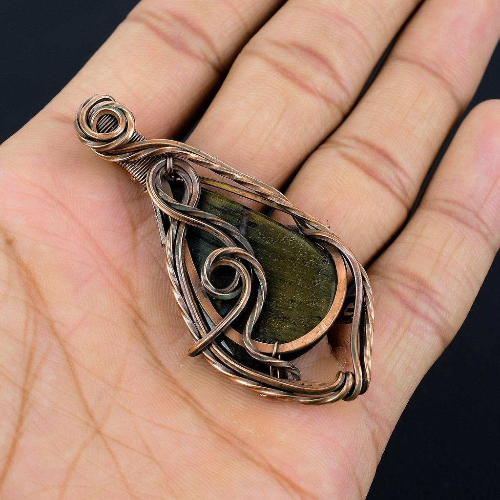 Golden Pietriesite Pendant Gemstone Handmade Jewelry, 999 Copper Wire Wrapped Pendant, Gift For Wife Jewelry