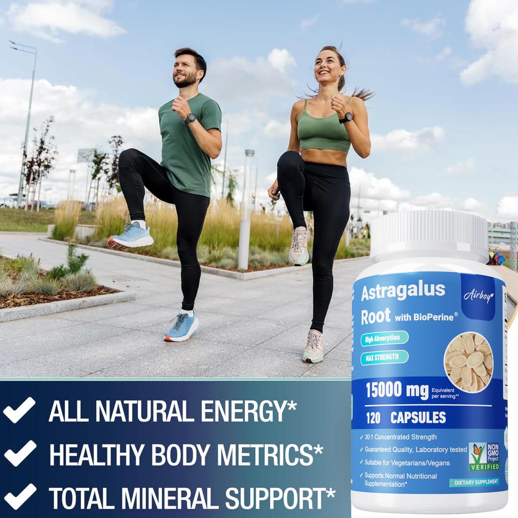 Capsule di Astragalo, 15.000 mg per porzione, contengono estratto di pepe nero, adatte sia per uomini che per donne.