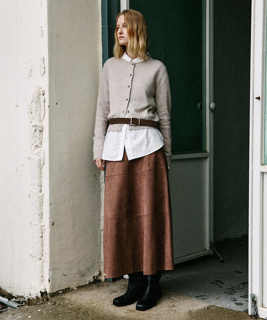 Artid Suede Flare Skirt_Brown