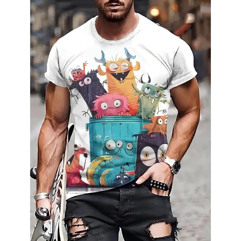 Summer Funny Male T Shirt Cartoon Animal Printing Comfortable Short Sleeve Sweater Fashion T-shirt Open Male Clothing Shirt