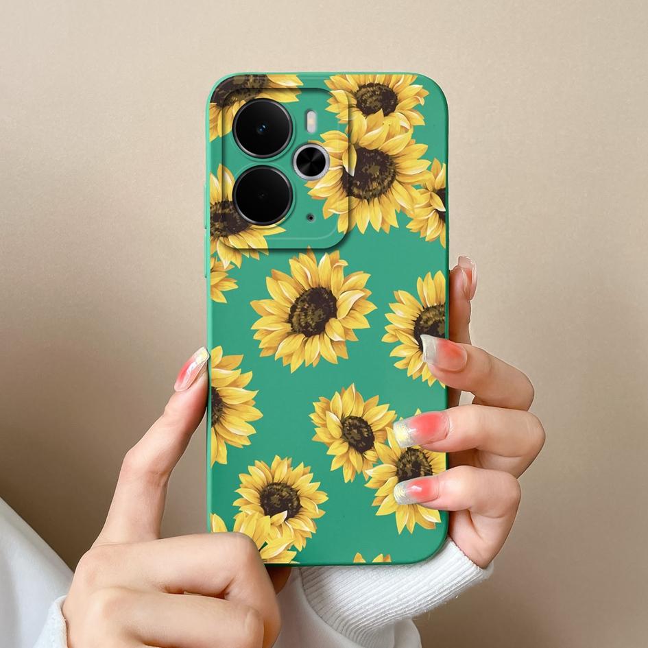 Für Oppo A5 Pro Realme P3 Narzo 60 30 10 C75x 14X 14 14T Schöne Sonnenblumen Gänseblümchen Handyhüllen Quadratisches Flüssigsilikon Stoßfestes Gehäuse Für Oppo Capa