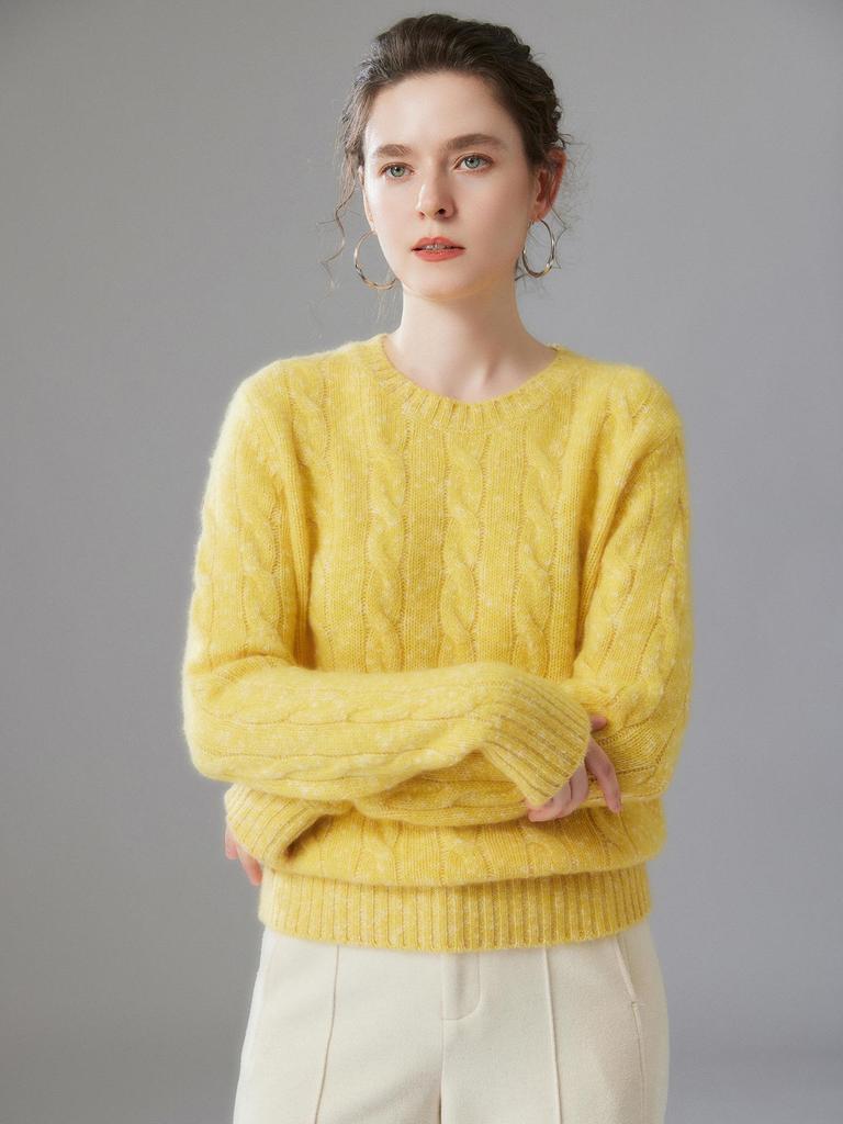 Women's Long Sleeve Cashmere Knit Sweater - Round Neck, Loose Fit, Warm & Slimming Pullover