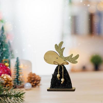Elk Figurine Wooden Christmas Decorations Collectible Centerpiece Tabletop Ornaments Statue for Home