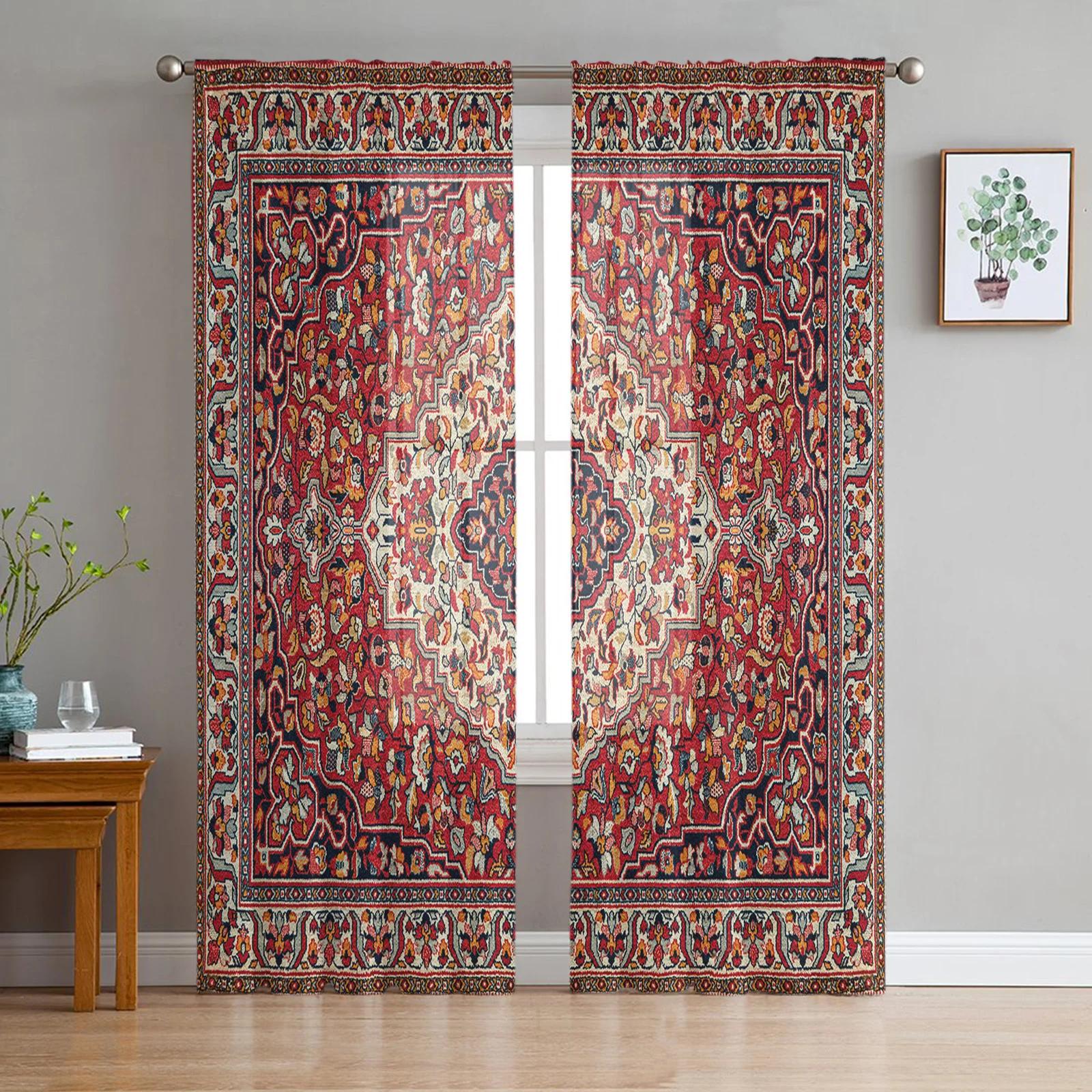 

Богемный ретро этнический зеленый прозрачные шторы для спальни гостиной украшения окна занавески для кухни тюль вуаль органза шторы W135 x H115cm x1&Grommet Top