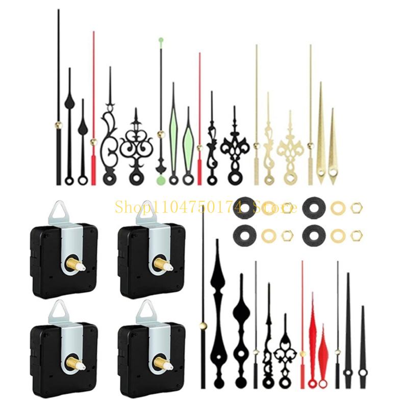 4Pcs Quiet Quartzs Clock Movement Mechanism with 10 Different Pairs Hands Set for Craft Wall Clock Shaft Length 18/20mm Top Sale