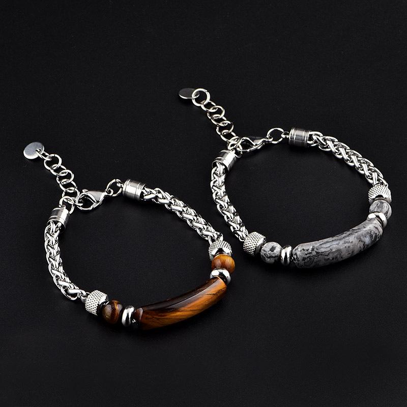 Stainless Steel Braelet Men Adjustable Chain Link Braclet Homme 10mm Natural Sodalite Onyx Tiger Eyes Braslet Pulsera Gift