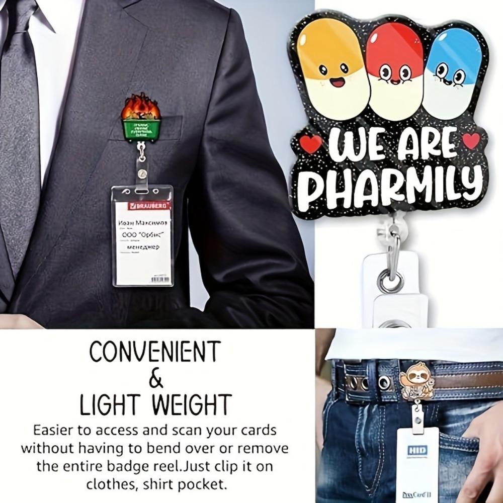 "Apoteksfamiljen" Badgehållare Presentförpackning. Hårklämma med pillerhänge för medicinsk personal.