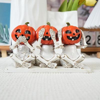 Skeleton Pumpkin Figurine Decorative Statue Halloween Decoration Creative Tabletop Ornament for