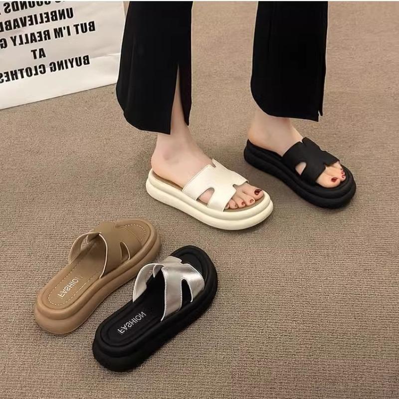 Silver platform cool slippers women's summer wear new with skirt beach sandals women's versatile one-word drag
