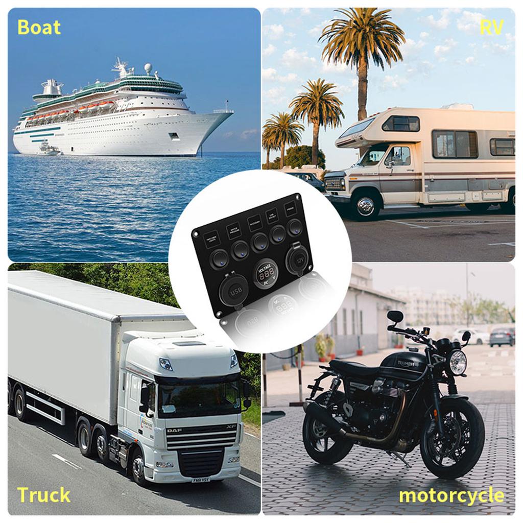 Waterproof Marine Boats Rockers Switch Panel 5 Gang with Twin USB Slot Socket 2.1A + Voltmeter for Car s Vehicle