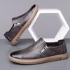 Men's Brand High Quality Round Headed Slip on Leather Shoes Flat Bottomed Handmade Soft Comfortable Fashionable Leisure Loafers