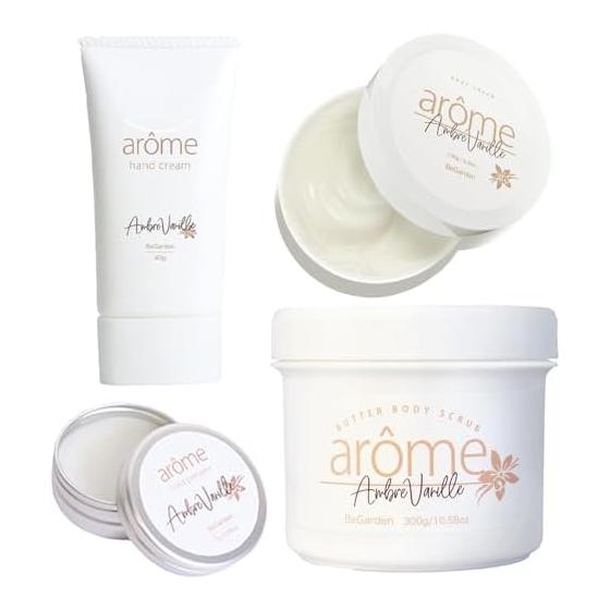 aroma amber vanilla scent 4-piece set [kneaded perfume, hand cream, body cream, body scrub]