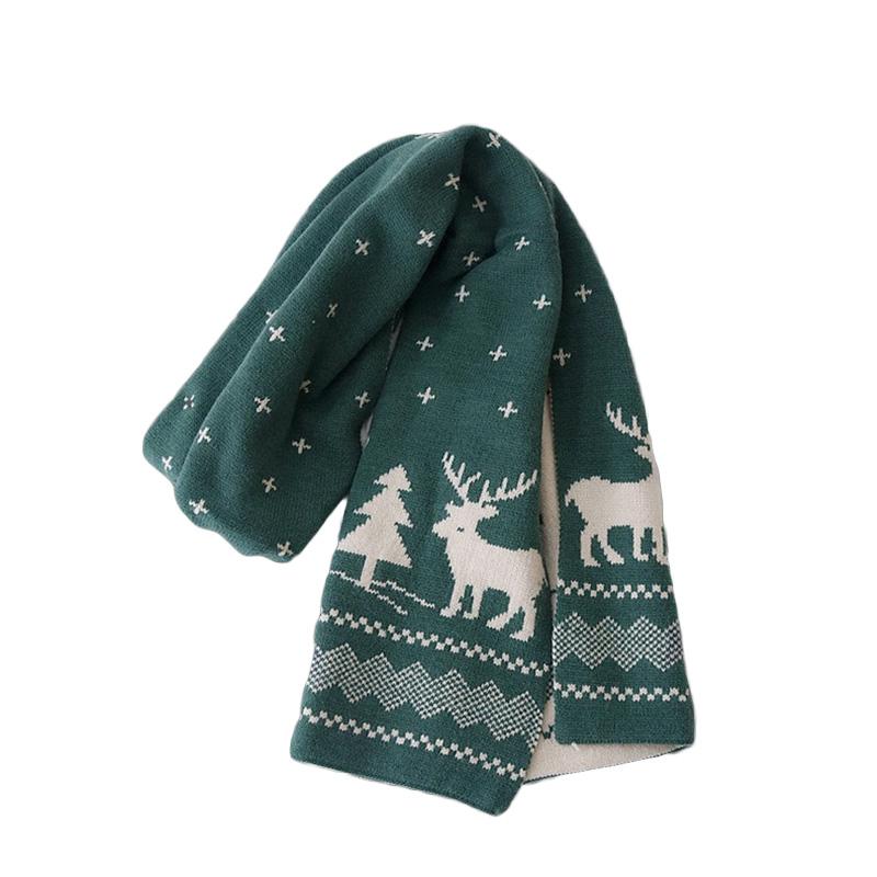 Winter Warm Women Christmas Scarf Xmas Pattern Double-sided Red Outdoor Warm Long Scarf Knitted Scarves Christmas Party Accessories