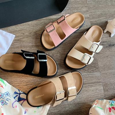 Fashion Women Flats Platform Slippers Beach Sandals 2024 Summer Fashion Dress Flip Flops New Outdoor Thick Soles Double Buckle Slides