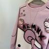 Women's Cute Pink Cartoon Crew Neck Sweatshirt - Early Autumn Petite Style, Super Trendy.