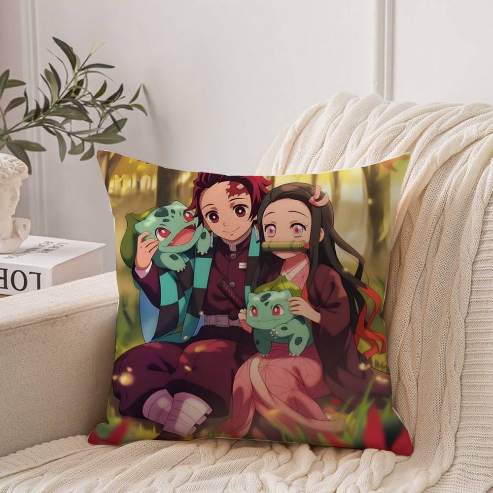 Anime Demon Slayer Kamado Tanjirou Kamado Nezuko Pillow Case Home Decor Throw For Sofa Bed Car Room Decor Gift Idea