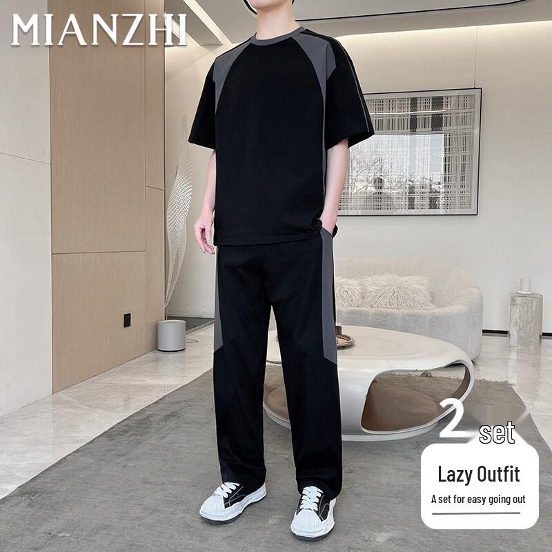 

Men s Summer Casual Short-Sleeve Tee & Sports Trousers Set XL