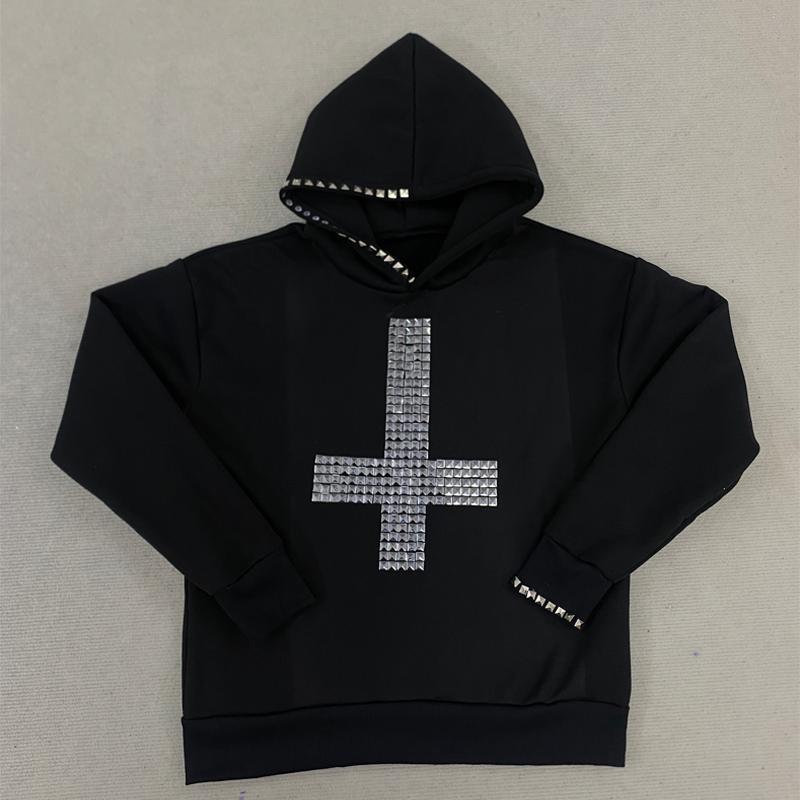 Европейский и американский осенне-зимний персонализированный худи с длинным рукавом с принтом, ретро уличный тренд XL чёрный