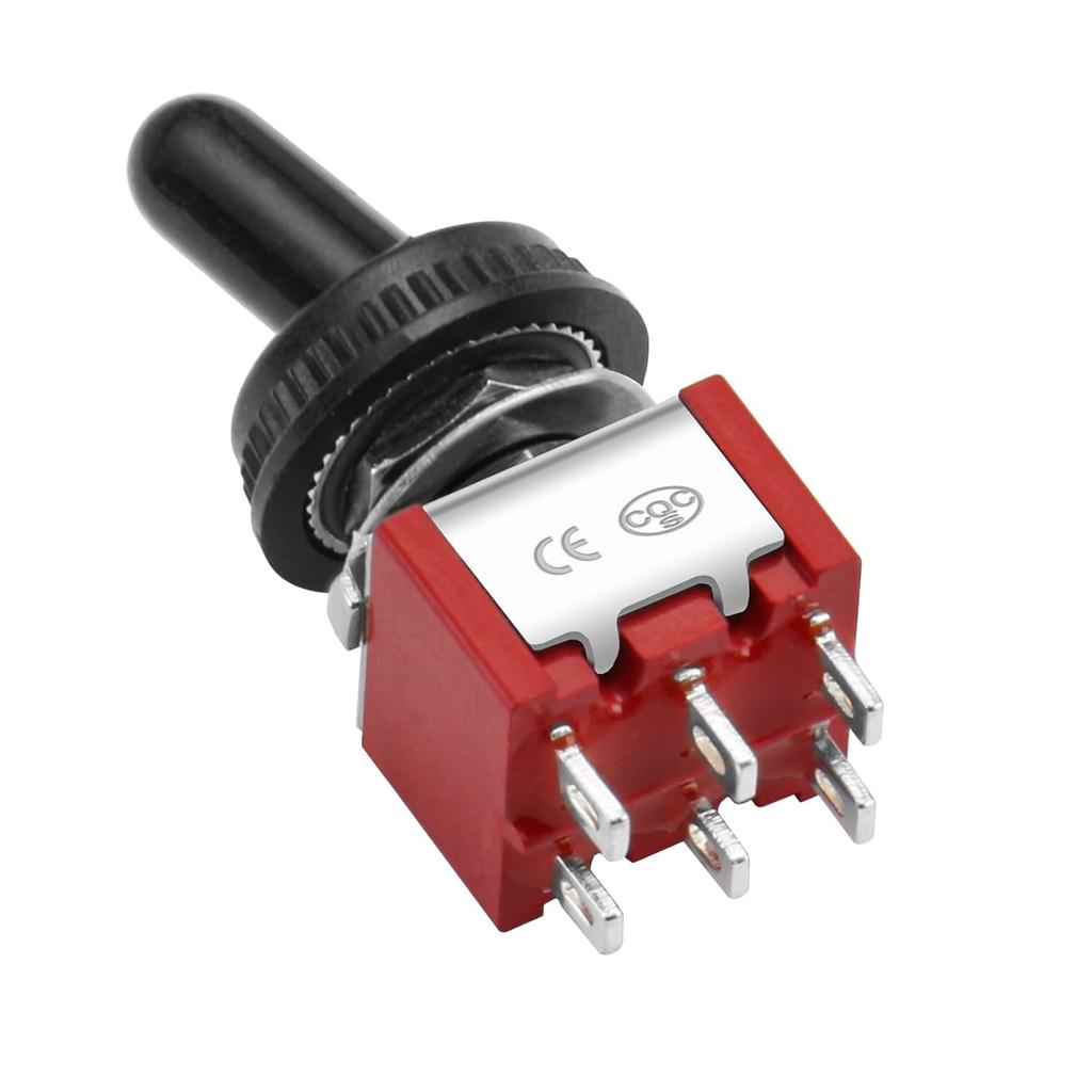 Heschen Miniature Toggle Switch MTS-202 ON-ON DPDT 6 Pin, 2A 250V, 5A 120V, with Waterproof Cap, Pack of 5