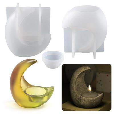 Stampo in Silicone per Candeliere a Mezzaluna con Resina Epossidica e Cristalli Fai da Te, Stampo in Silicone per Supporto Candela, Stampi Decorativi per Resina