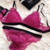 Set intimo sexy per donna Set reggiseno senza ferretto Set reggiseno push up con coppa triangolare in pizzo francese Lingerie romantica con colori di giunzione