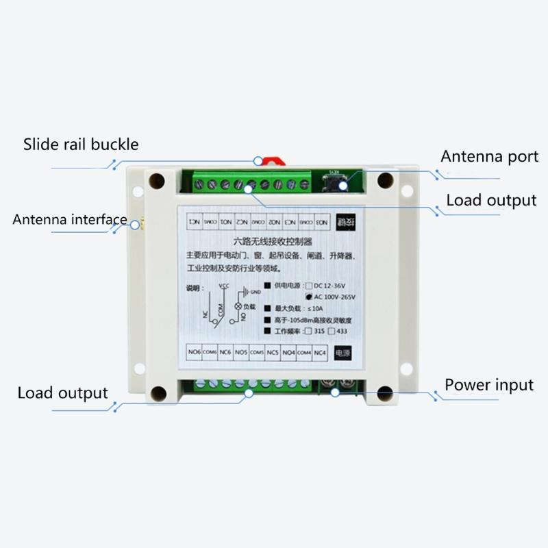 315Mhz/RF433Mhz Wireless Remote Control Switch DC 12V-24V Relay 6CH Receiver Controller and 6Button Transmitter