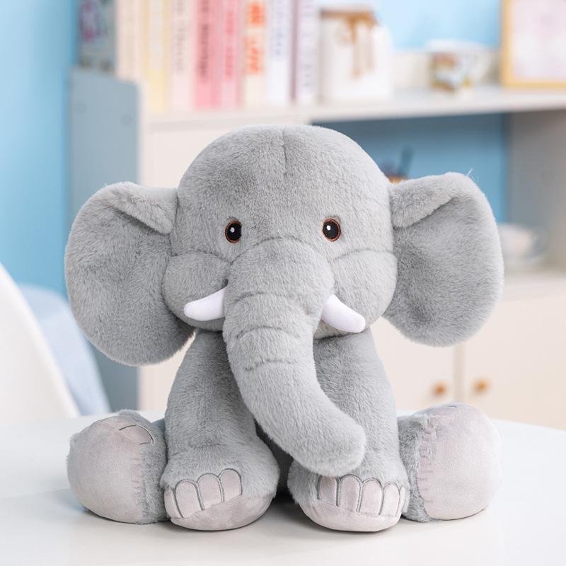 35cm Cute Sitting Elephant Plush Toy, Soft Fluffy Grey/Pink Elephant Stuffed Animal Gift for Children