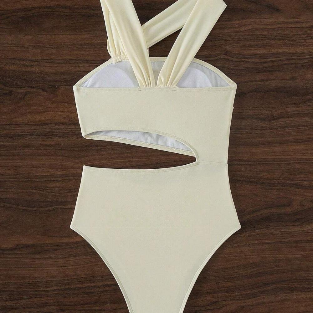 European and American Solid Color Sexy Hollow Swimsuit Durable One-piece Swimsuit