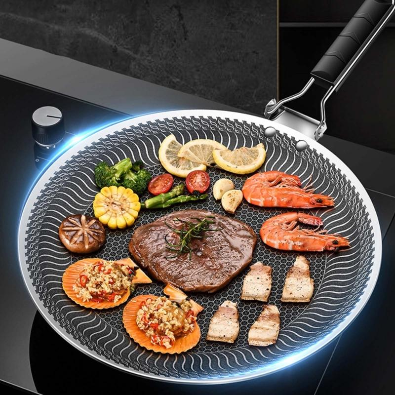 Round BBQ Griddle Pans with Handle NonStick Barbecues Plate Stainsless Steels Bakings Pans Outdoor Travel Campings Fryings Pans