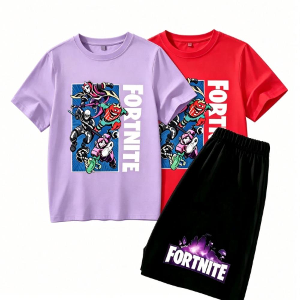 Anime Game Fortress Print Outdoor Street Kids T-shirt and Shorts Summer Home Casual Outfit Boy and Girl's Sports Set