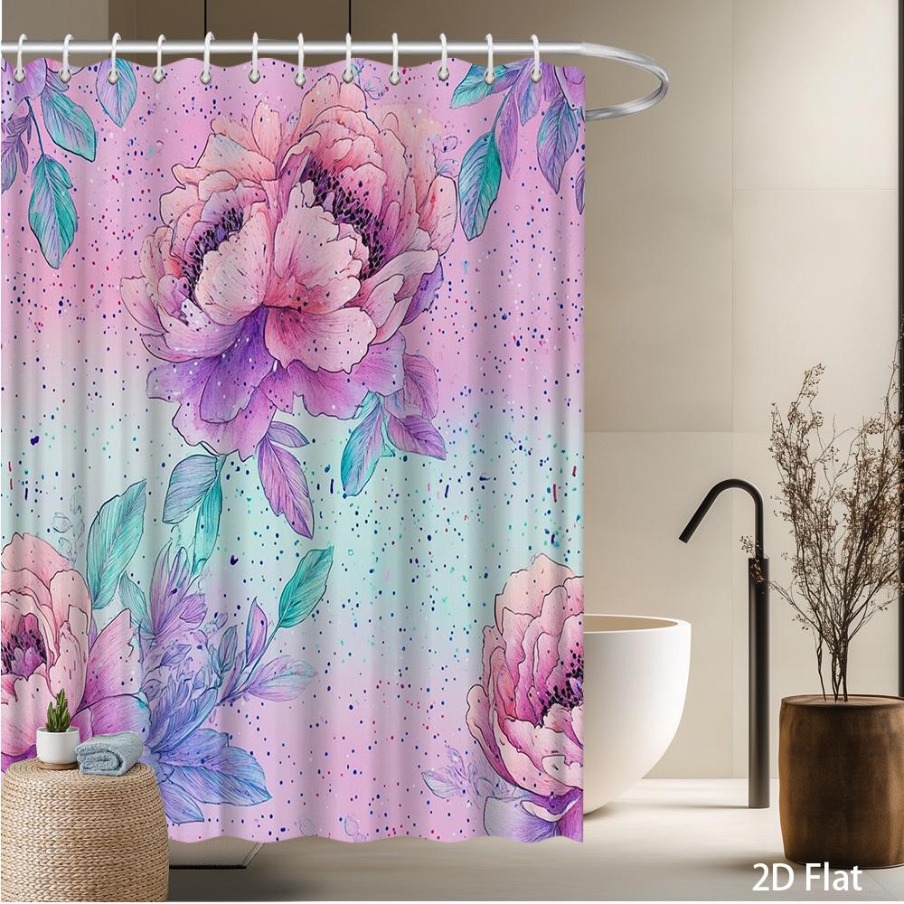 

Watercolor Peony Shower Curtain – Purple Pink Floral Bath Decor, 59X70.8In & More Sizes, Easy Clean W60H190(CM)-1 Pcs