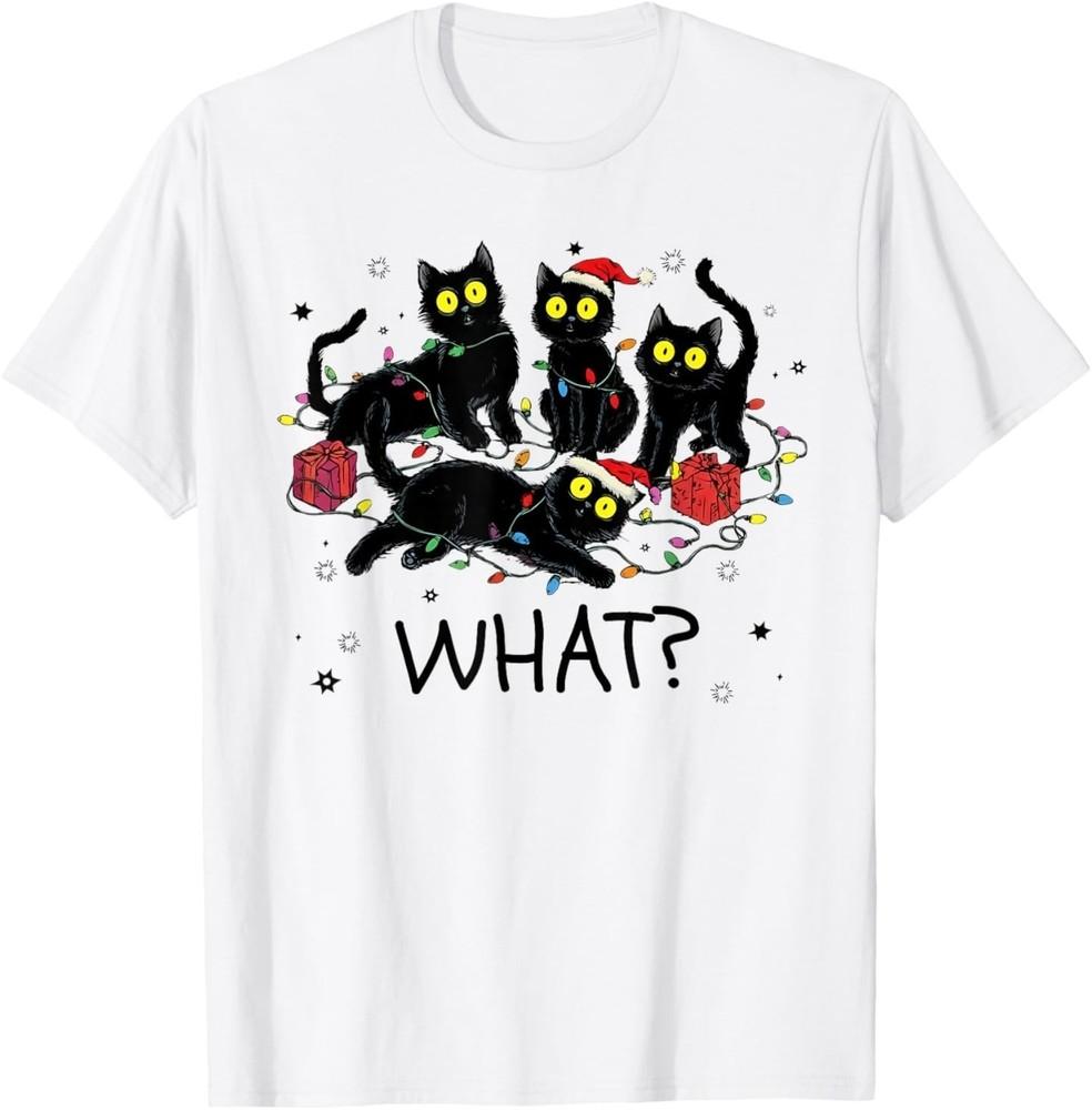 Funny Black Cat What- Christmas Tree Meme Xmas Men Women T-Shirt S