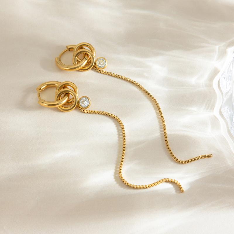Delicate Zircon Earrings For Women Minimalist Gold Plated Stainless Steel Long Tassel Earrings Fashion Jewelry Gift