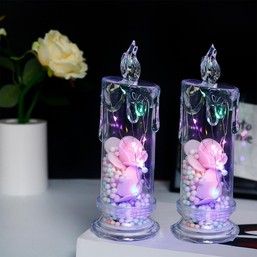 LED Electronic Candle Clear Rose Night Light Valentines Day Decor Best Gift For Girlfriend Home Decorative Atmosphere Ornament